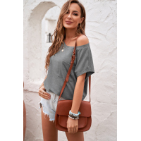 Gray Pocketed Tee with Side Slits