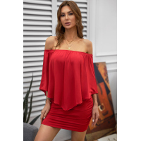 Multiple Dressing Layered Red Mini Poncho Dress