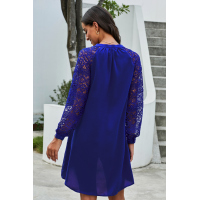 Blue Lace Long Sleeves Shift Above Knee Dress