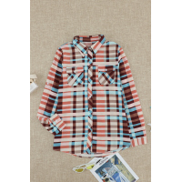 Multi-color Plaid Button Long Sleeve Pocket Shirt