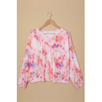 Pink Tie-dye V Neck Long Sleeve Top