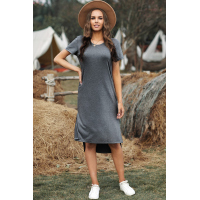 Gray Casual Short Sleeve T-shirt Midi Dress with High Splits