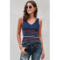 Multicolor Stripes Blue Knit Tank Top