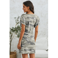 Khaki Pile Of Sleeves Camouflage Dress