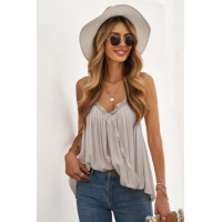 Khaki Deep V Neck Wrap Spaghetti Strap Tank Top