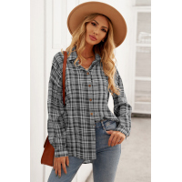 Gray Relaxed Fit Plaid Button Shirt