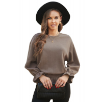 Khaki Corduroy Ruffle Frilled Long Sleeve Top