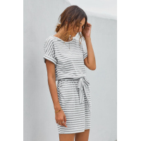 Stripes Pocketed T-shirt Dress with Belt