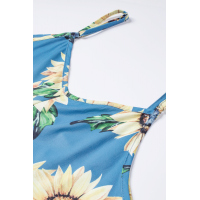 Sky Blue Sunflower Pattern Buttoned Slip Cami Dress