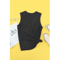 Black Round Neck Cotton Blend Tank