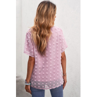 Pink Swiss Dot Texture Short Sleeve Top