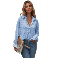 Sky Blue Long Sleeve Button Fuzzy Polka Dot Shirt