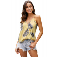 Yellow Tropical Plant Print Tank Top