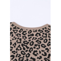 Crew Neck Leopard Side Split T-shirt