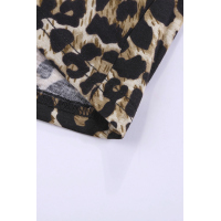 Leopard Hollow-out Neck Tee with Knot Hem