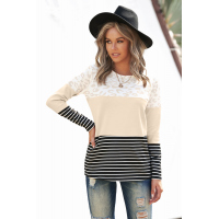 Apricot Leopard and Stripe Color Block Long Sleeve Top