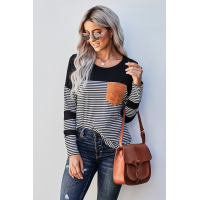 Black Pinstripe Patch Pocket Top 