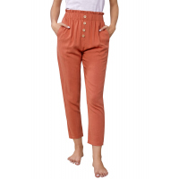 Orange Linen Blend Pocketed Pants