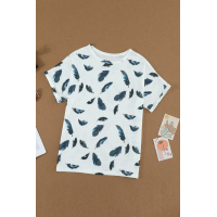 White Feather Print Short Sleeve Tee