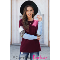 Wine Drop Shoulder Spliced Sleeve Top