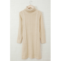 Khaki Hand Knitted High Neck Sweater Dress