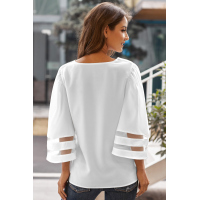 White Flare Sleeve V Neck Loose Blouse