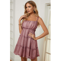 Pink A-line Layered Ruffled Floral Dress