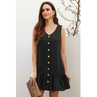 Black Pocketed Button Tank Dress