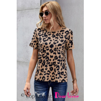 Crew Neck Leopard Print  Basic T-shirt