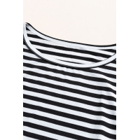 Black Stripes Pocketed T-shirt Dress with Belt