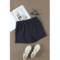 Blue Tie Waist Side Pockets Cuffed Lounge Shorts