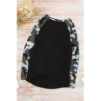 Black Camo Contrast Long Sleeve Top