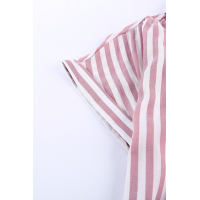 Pink Short Sleeve Buttoned Striped Print Blouse