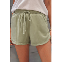 Army Green Drawstring Elastic Waist Casual Shorts with Pockets