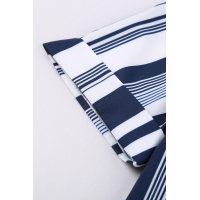 White Navy Striped Short Sleeve Button Shirt