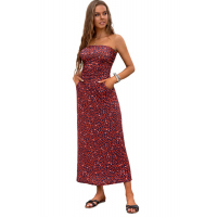 Red Bohemian Bandeau Floral Print Maxi Dress