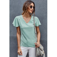 Green V Neck Short Sleeve Tee