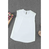 White Sleeveless Top with Lace Detail