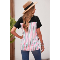 Black Colorful Serape Striped Splicing T-shirt