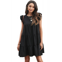 Black Pocket Tiered Ruffled Mini Dress