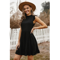 Black Pocketed Ruffle Babydoll Dress