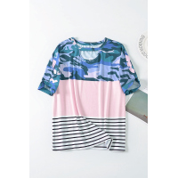 Camo Pink Striped Patchwork Tee