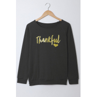 Gray THANKFUL Print Off Shoulder Long Sleeve Top without Strap