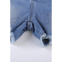 Blue Distressed Mid Rise Frayed Hem Denim Shorts