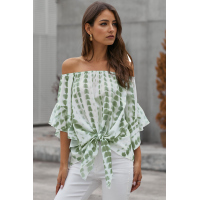 Green Tie Dye Plaid Off Shoulder Blouse