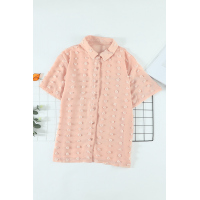 Buttoned Swiss Dot Turn-down Collar Short Sleeve Shirt