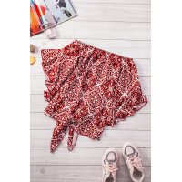 Red Bohemian Floral Print Off The Shoulder Blouse