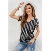 Floral Sleeves Striped T-shirt