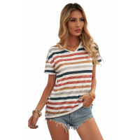 Multicolor Stripes V Neck T-shirt