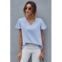 Sky Blue V Neck Short Sleeve Tee